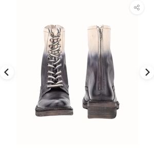 Vintage Foundry Ombre Lace-Up Leather Ankle Boots in Cream and Charcoal